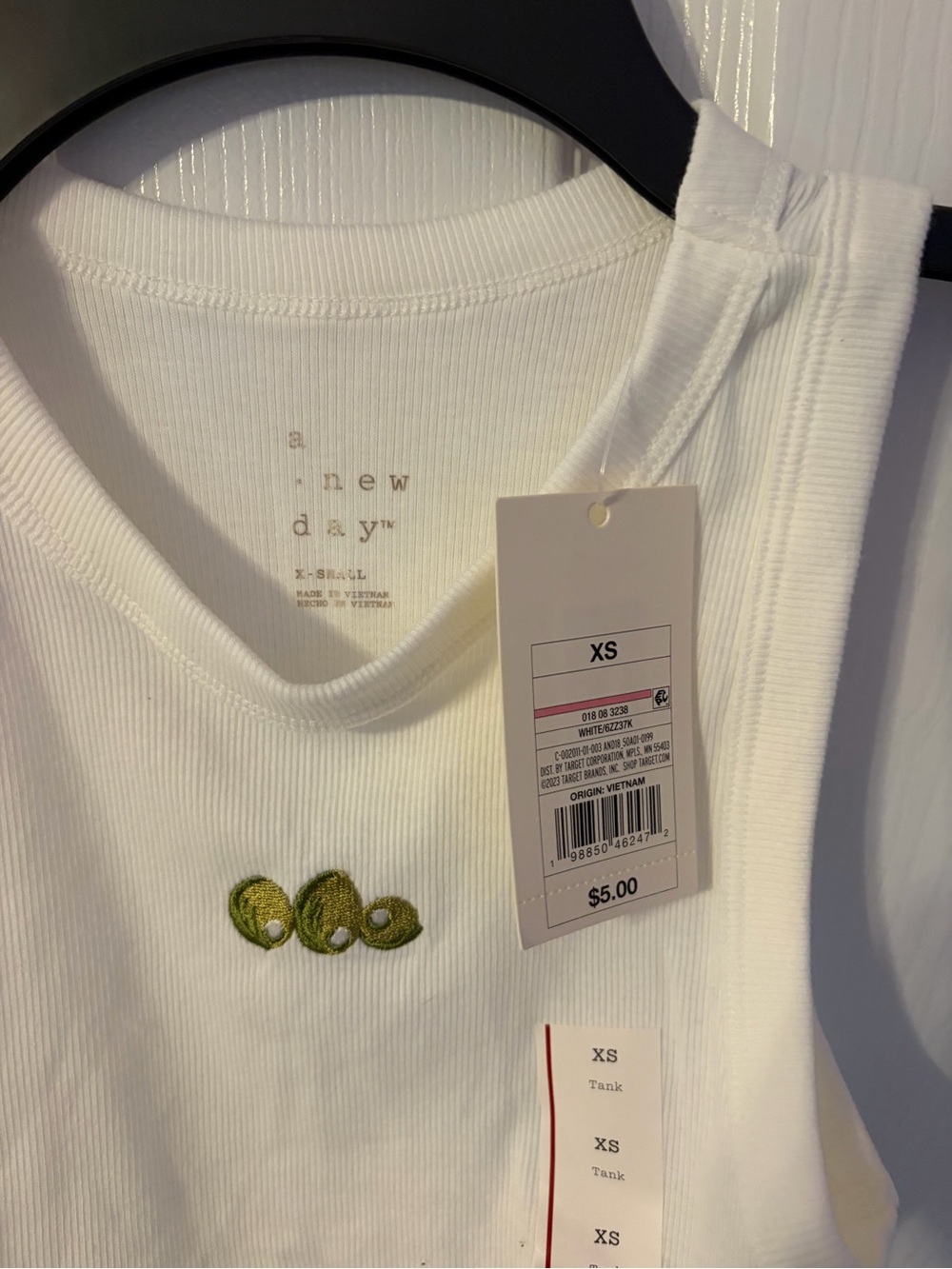 White Ribbed Tank Top with Olives Graphic - Picture 3 of 4